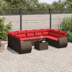 Conjunto de sofá de jardim com 10 peças e almofadas em rattan sintético marrom