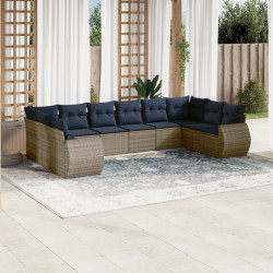 Conjunto de sofá de jardim com 10 peças e almofadas em rattan sintético cinza