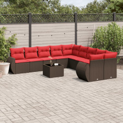 Conjunto de sofá de jardim com 11 peças e almofadas em rattan sintético marrom