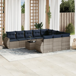 Conjunto de sofá de jardim com 11 peças e almofadas em rattan sintético cinza