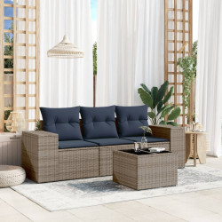 Conjunto de sofá de jardim com 4 peças e almofadas em rattan sintético cinza
