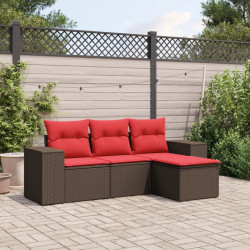 Conjunto de sofá de jardim com 4 peças e almofadas em rattan sintético marrom