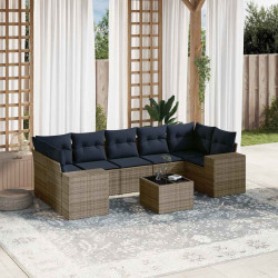 Conjunto de sofá de jardim com 8 peças e almofadas em rattan sintético cinza