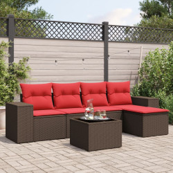 Conjunto de sofá de jardim com 6 peças e almofadas em rattan sintético marrom