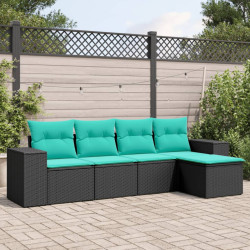 Conjunto de sofá de jardim de 5 peças com almofadas em rattan sintético preto