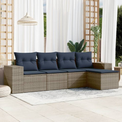 Conjunto de sofá de jardim de 5 peças com almofadas em rattan sintético cinza