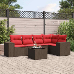 Conjunto de sofá de jardim com 6 peças e almofadas em rattan sintético marrom