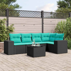 Conjunto de sofá de jardim com 6 peças e almofadas em rattan sintético preto