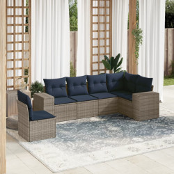 Conjunto de sofá de jardim com 6 peças e almofadas em rattan sintético cinza