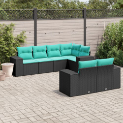 Conjunto de sofá de jardim com 7 peças e almofadas em rattan sintético preto