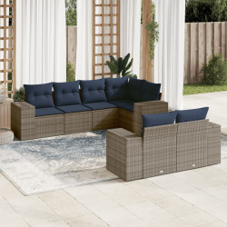Conjunto de sofá de jardim com 7 peças e almofadas em rattan sintético cinza