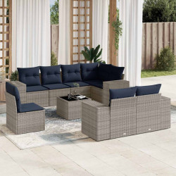 Conjunto de sofá de jardim de 9 peças com almofadas em rattan sintético cinza