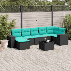 Conjunto de sofá de jardim com 8 peças e almofadas em rattan sintético preto