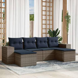 Conjunto de sofá de jardim com 6 peças e almofadas em rattan sintético cinza