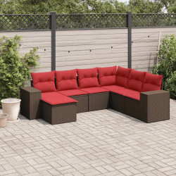 Conjunto de sofá de jardim com 7 peças e almofadas em rattan sintético marrom