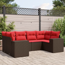 Conjunto de sofá de jardim com 6 peças e almofadas em rattan sintético marrom