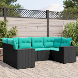 Conjunto de sofá de jardim com 6 peças e almofadas em rattan sintético preto