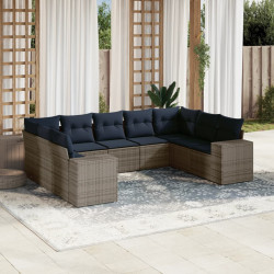 Conjunto de sofá de jardim de 9 peças com almofadas em rattan sintético cinza