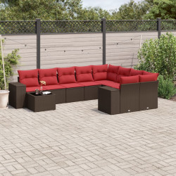 Conjunto de sofá de jardim com 10 peças e almofadas em rattan sintético marrom