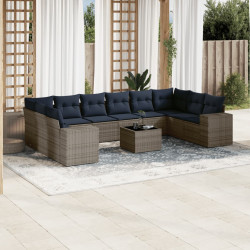 Conjunto de sofá de jardim com 11 peças e almofadas em rattan sintético cinza