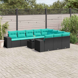 Conjunto de sofá de jardim com 11 peças e almofadas em rattan sintético preto