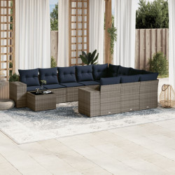 Conjunto de sofá de jardim com 11 peças e almofadas em rattan sintético cinza
