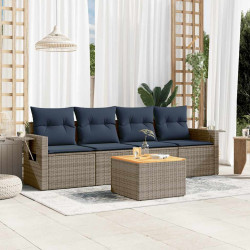 Conjunto de sofá de jardim de 5 peças com almofadas em rattan sintético cinza