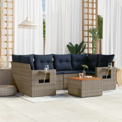 Conjunto de sofá de jardim com 7 peças e almofadas em rattan sintético cinza