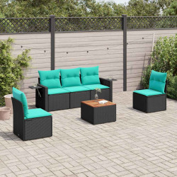 Conjunto de sofá de jardim com 6 peças e almofadas em rattan sintético preto