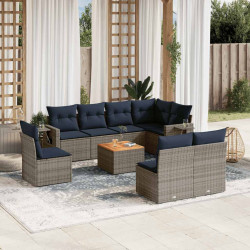 Conjunto de sofá de jardim de 9 peças com almofadas em rattan sintético cinza