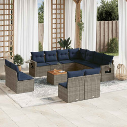 Conjunto de sofá de jardim com 12 peças e almofadas em rattan sintético cinza