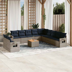 Conjunto de sofá de jardim com 12 peças e almofadas em rattan sintético cinza