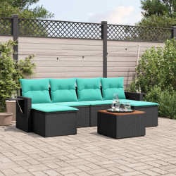 Conjunto de sofá de jardim com 7 peças e almofadas em rattan sintético preto