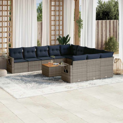 Conjunto de sofá de jardim com 12 peças e almofadas em rattan sintético cinza