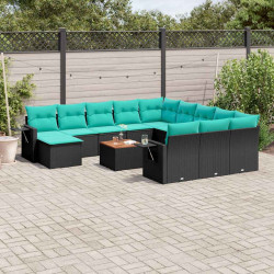 Conjunto de sofá de jardim com 13 peças e almofadas em rattan sintético preto