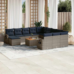 Conjunto de sofá de jardim com 13 peças e almofadas em rattan sintético cinza