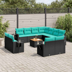 Conjunto de sofá de jardim com 12 peças e almofadas em rattan sintético preto