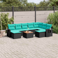 Conjunto de sofá de jardim com 10 peças e almofadas em rattan sintético preto
