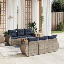 Conjunto de sofá de jardim com 7 peças e almofadas em rattan sintético cinza