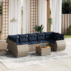 Conjunto de sofá de jardim com 8 peças e almofadas em rattan sintético cinza