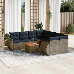 Conjunto de sofá de jardim de 9 peças com almofadas em rattan sintético cinza