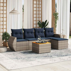 Conjunto de sofá de jardim com 6 peças e almofadas em rattan sintético cinza