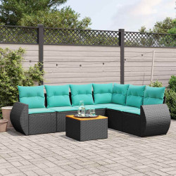 Conjunto de sofá de jardim com 7 peças e almofadas em rattan sintético preto