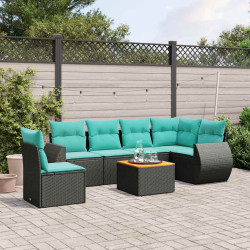 Conjunto de sofá de jardim com 7 peças e almofadas em rattan sintético preto