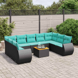 Conjunto de sofá de jardim com 10 peças e almofadas em rattan sintético preto