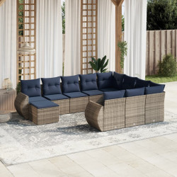 Conjunto de sofá de jardim com 11 peças e almofadas em rattan sintético cinza