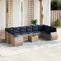 Conjunto de sofá de jardim com 11 peças e almofadas em rattan sintético cinza