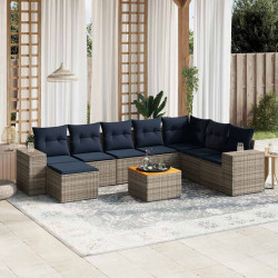 Conjunto de sofá de jardim de 9 peças com almofadas em rattan sintético cinza