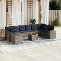 Conjunto de sofá de jardim com 11 peças e almofadas em rattan sintético cinza