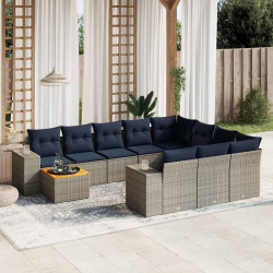 Conjunto de sofá de jardim com 11 peças e almofadas em rattan sintético cinza